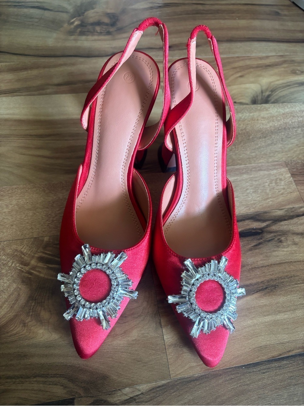 Women Red Satin Slingback Heels Size 7.5